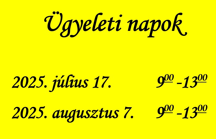 Ügyeleti napok 2025